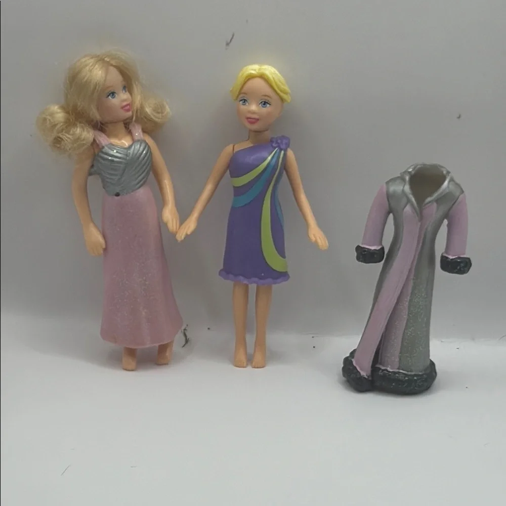 Polly pocket Doll Set with  extra Pink and Purple Dresses